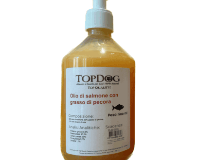 olio di salmone con grasso di pecora per cani