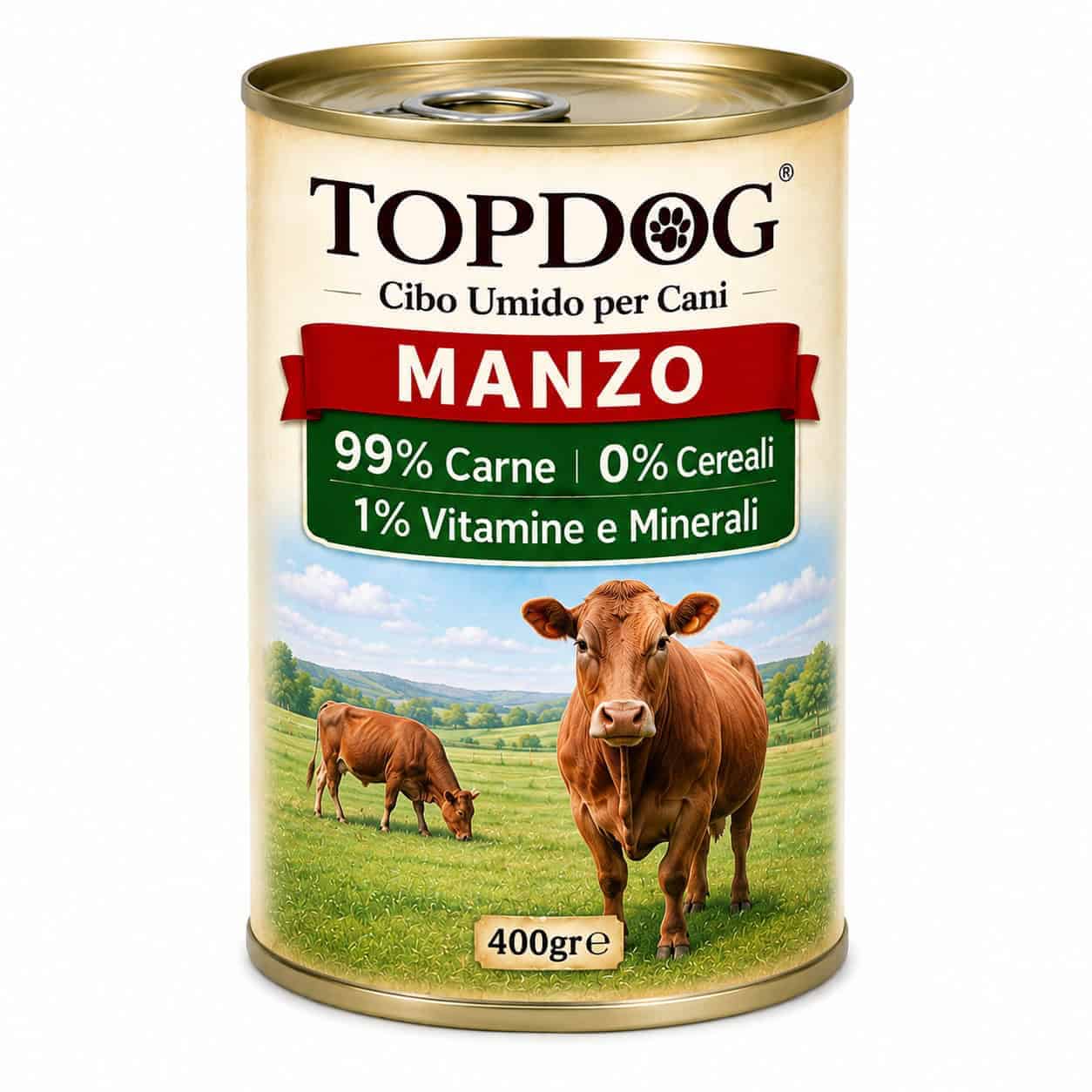 Cibo Umido per Cani Monoproteico Manzo 400g TOPDOG®
